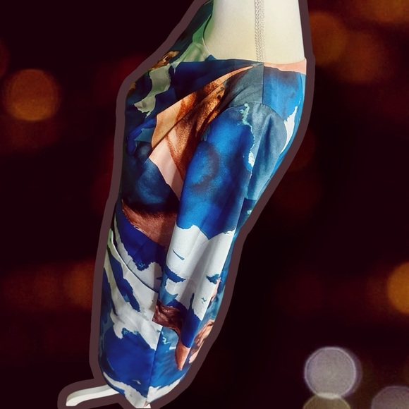 NWOT Vince Camuto Blue & Copper Abstract Watercolor Print Pleated Shift Dress 8 - Picture 5 of 15